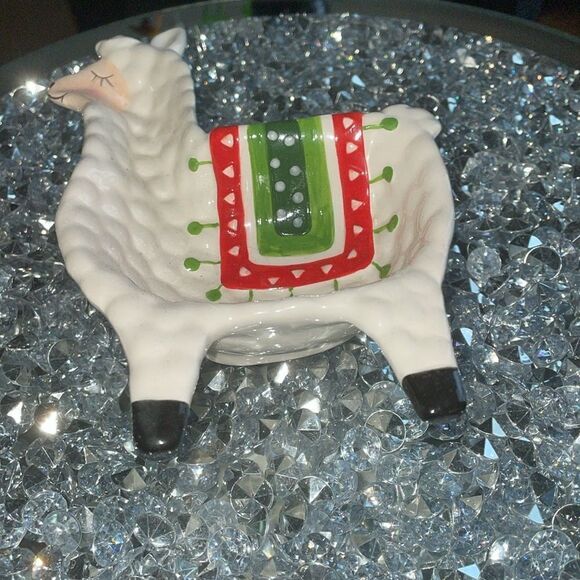 Eccolo Ceramic trinket dish jewelry holder Alpaca white mexican llama poncho - Picture 3 of 8